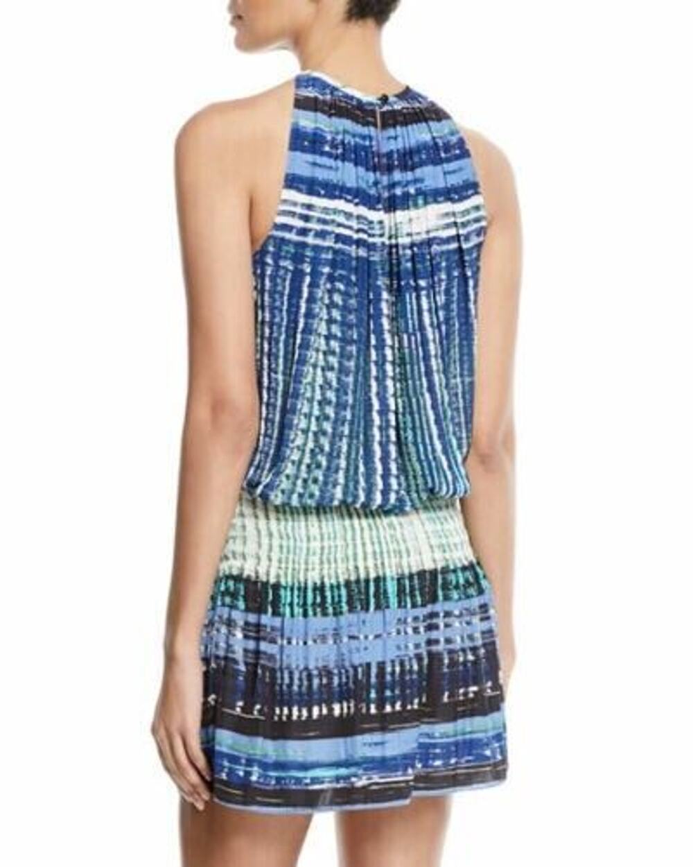 Ramy Brook Paris Warp-Print Sleeveless Blouson Dress XS Navy/Green